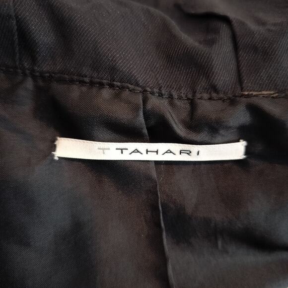 T Tahari Black Crinkle Metallic Jacket Snap Button Pockets - Picture 10 of 11